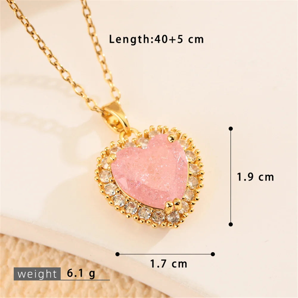Small Heart Love Charm Female Pink Green Zircon 2026 Fashion Pendant Necklace Gold Silver Color Wedding Jewelry For Cute Women