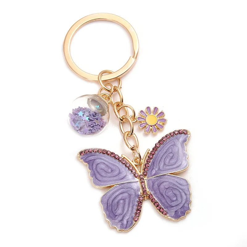 Cute Animal Keychain Purple Butterfly Flower Crystal Key Ring Star Glass Beads Key Chains For Women Men Souvenir Gifts Jewelry
