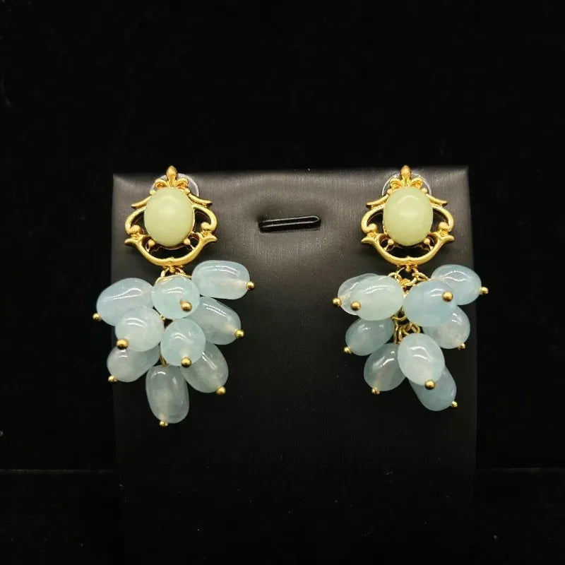 NISHIZAWA Agate Woman Earrings Tassels Sweet Vintage Exquisite Fashion Jewelry Palace Style Elegant Pendientes Mujer