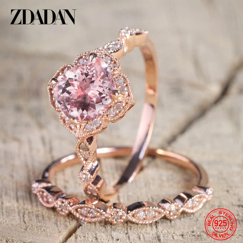 ZDADAN 925 Sterling Silver 18K Rose Gold CZ Rings For Women Wedding Jewelry Party Gift
