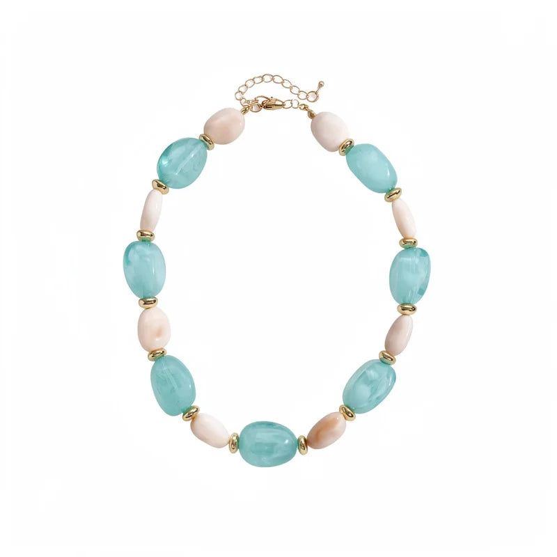 KMVEXO 2Pcs/Set Irregular Oval Acrylic Personalized Necklace Bracelet Women High-quality Elastic Bracelet Versatile Accessorys ﻿