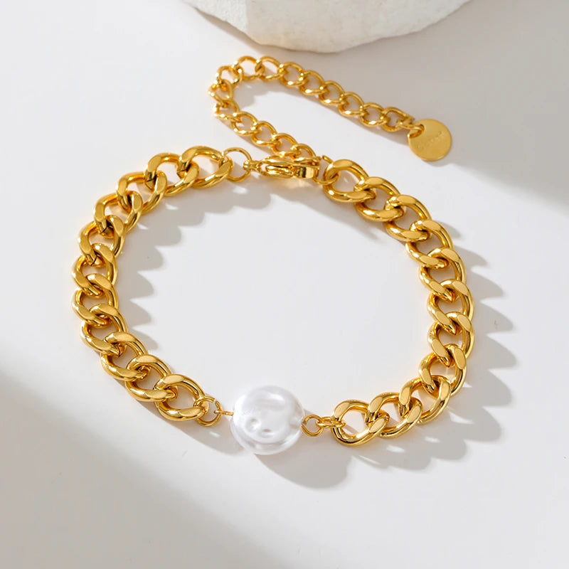 EILIECK 316L Stainless Steel Link Chain Bracelet Bangles For Women Trendy 18K Gold Plated Wrist Chain Waterproof Jewelry Gift