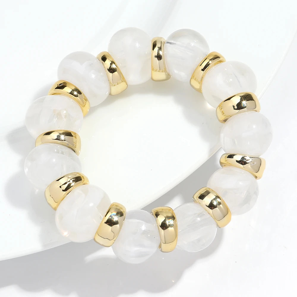 Trendy Acrylic Irregular Round Beads Elastic Bracelets Bangle Bohemian Big Resin Geometric CCB Beaded Bracelet Jewelry for Women