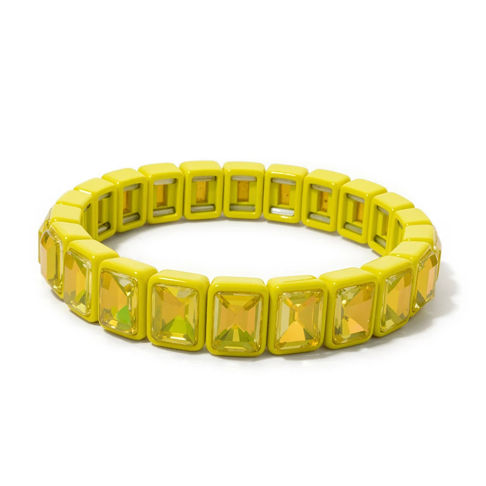 8x10mm Zirconia Enamel Bangle For Women Handmde Rainbow Color Elastic Beaded Bracelets