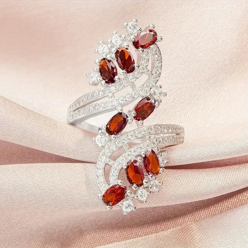 Full Bling Iced Out Cubic Zirconia Rings Women Garnet/Purple/Blue/Crystal Colorful Rings Wedding Engagement Trend Jewelry