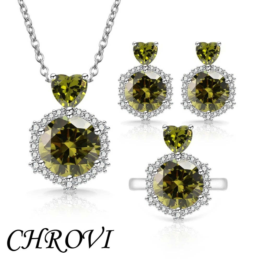 Luxury-Style 925 Sterling Silver New Color-Brightened Luxury Ring, Earrings, Necklace Women's Set