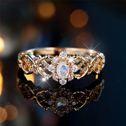 Trendy White Zircon Oval Stone Vintage Gold Color Wedding Bands Engagement Rings For Women Men Minimalist Jewelry