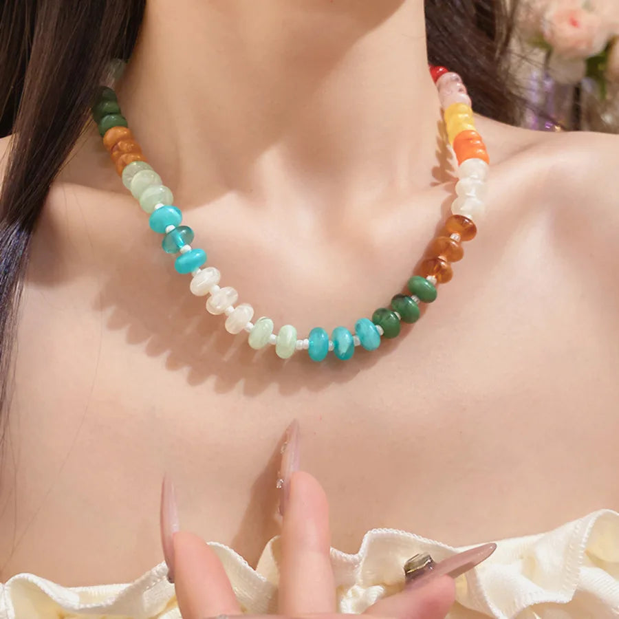 European American Jewelry Rainbow Acrylic Beaded Clavicle Chain Dopamine Sweet Irregular Necklace for Women