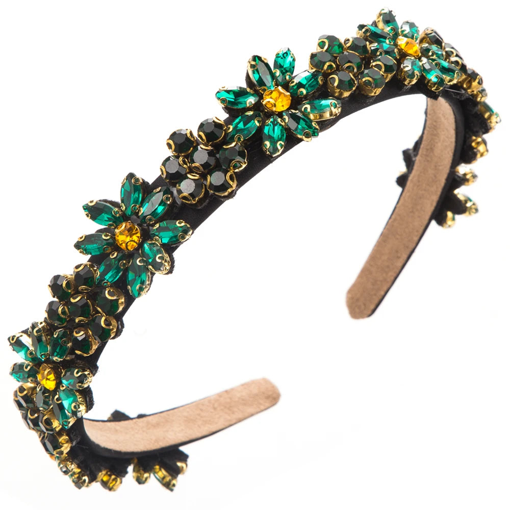 European and American Light Luxury Retro Hair Bands, High-end Fine Edged Glass Drill Bit Bands, Versatile Flower Hair Accessorie