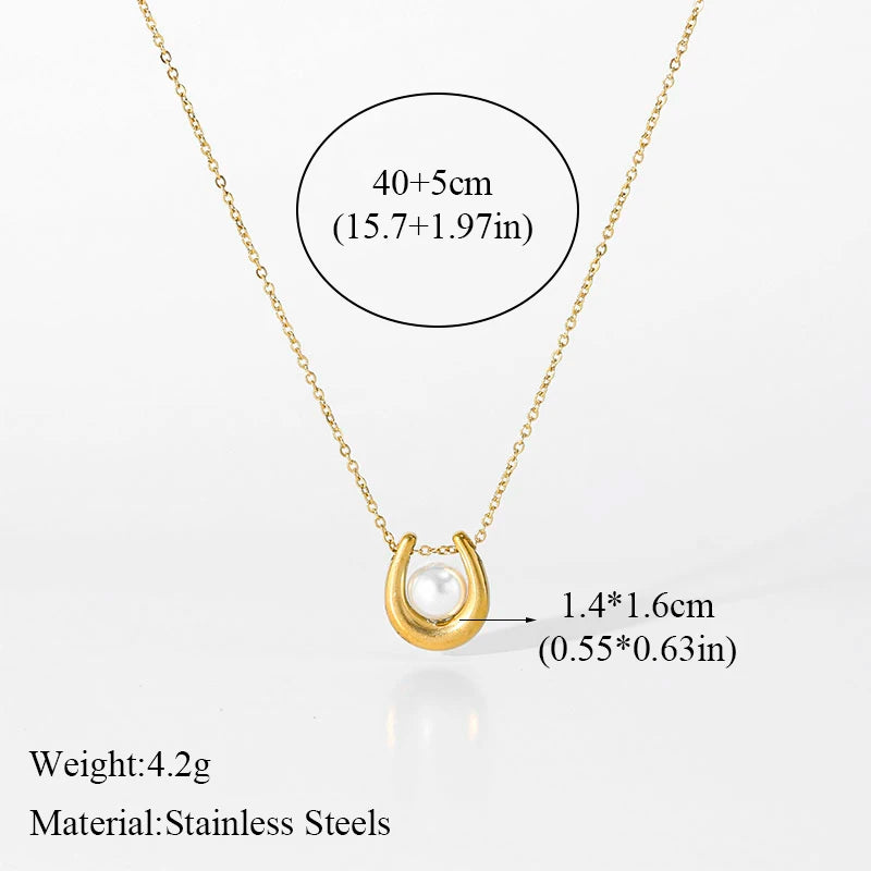EILIECK 316L Stainless Steel Shell Starfish Pearl Pendant Necklace For Women Fashion New Party Gift Charm Neck Chain Jewelry