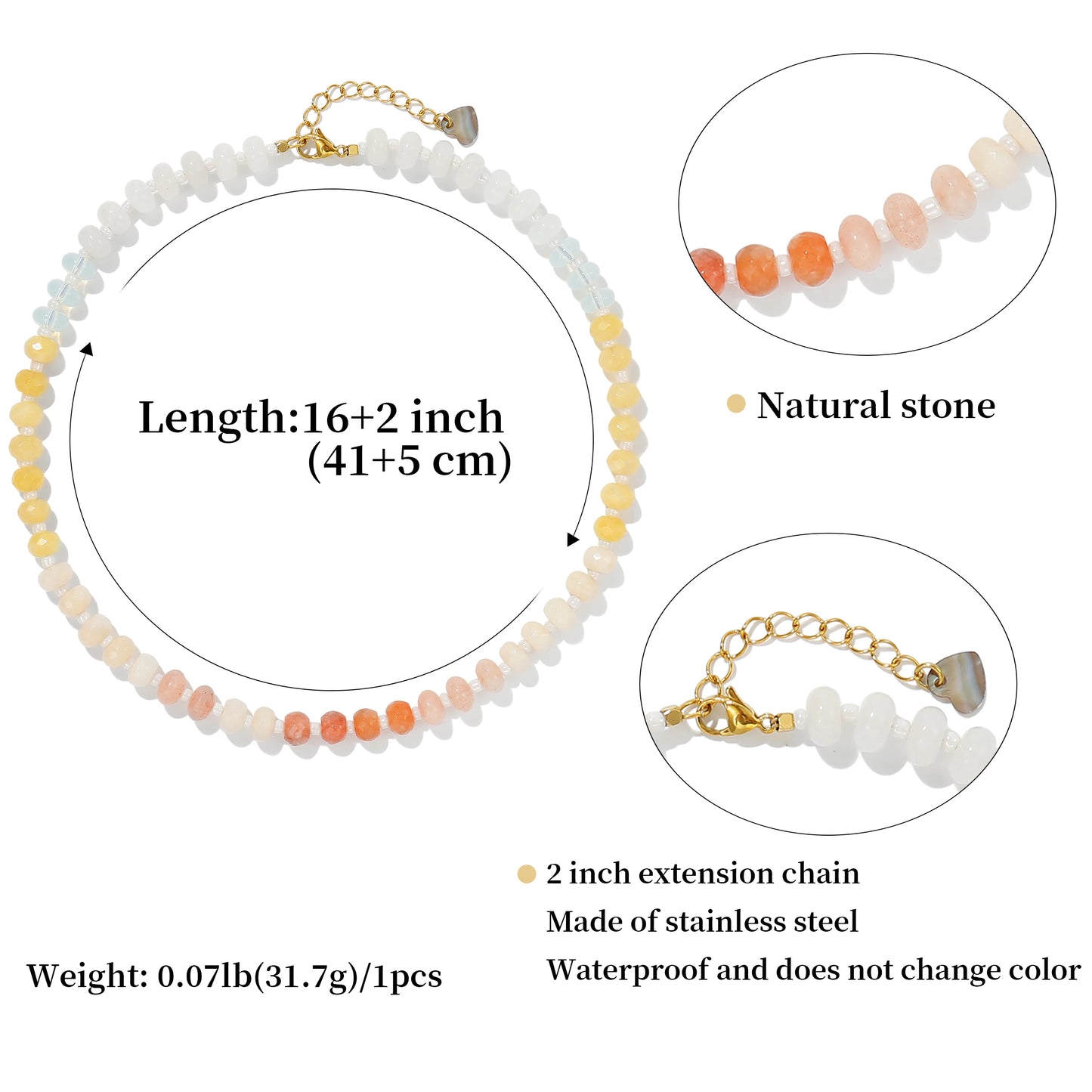 Badu Colorful Natural Stone Beads Necklaces for Women Bohomian Gemstone Beaded Choker Summer Beach Trendy Boho Jewelry Gift