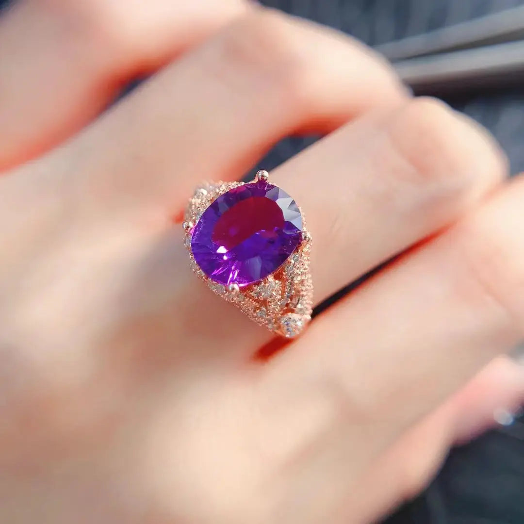 Real 925 Silver Ring Natural Amethyst Ring 9mm*11mm 4ct Amethyst Jewelry Birthday Gift for Women