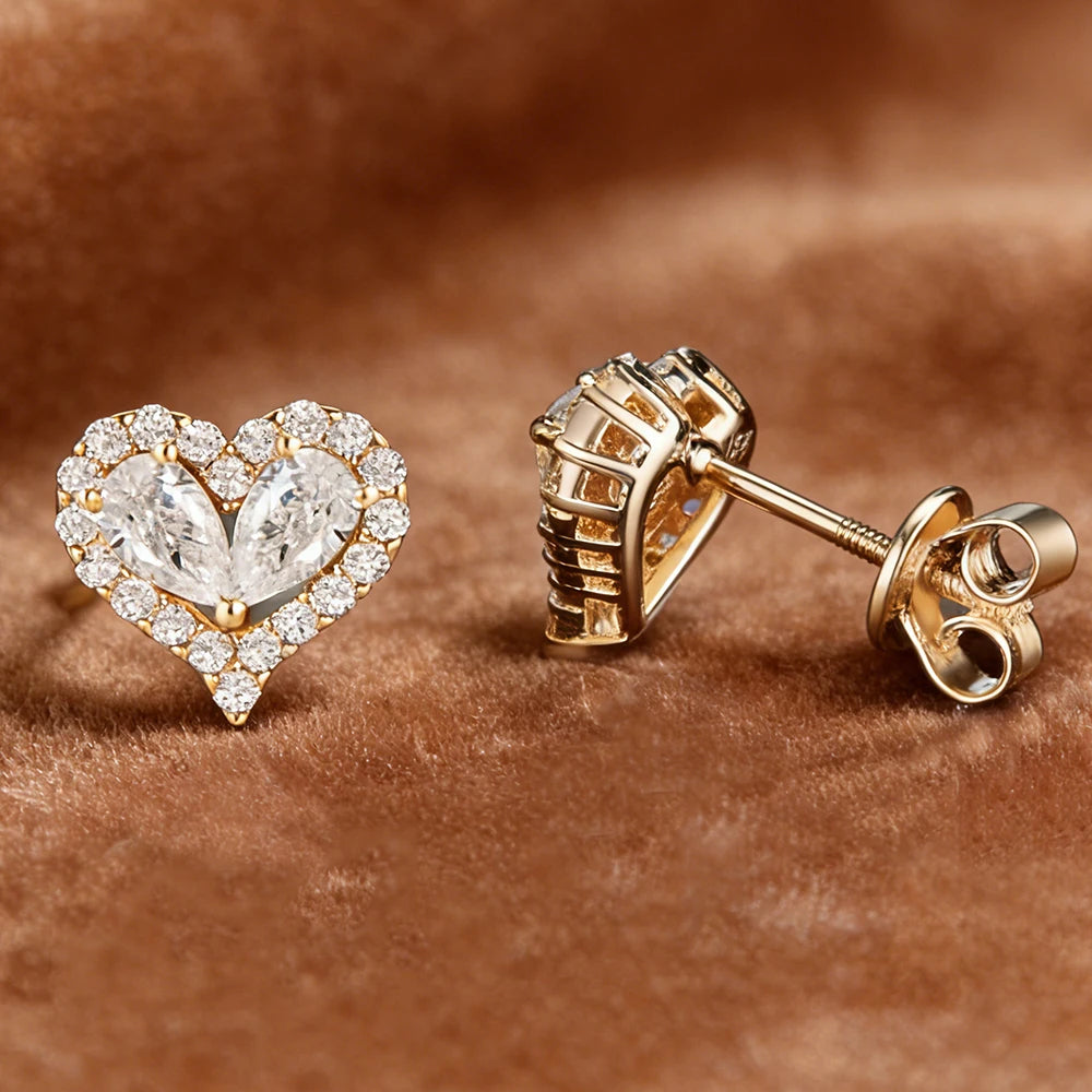 Heart Shape All Moissanite Stud Earrings for Women Round Pear Cut Lab Diamond 100% S925 Silver Screw Back Wedding Jewelry Gifts