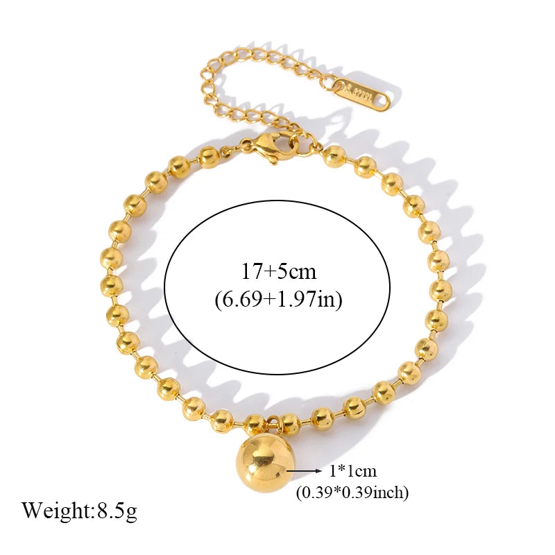 EILIECK New Fashion Stainless Steel Metal Bead Ball Necklace Bracelet Earrings For Women Trendy Waterproof Jewelry Set Gift