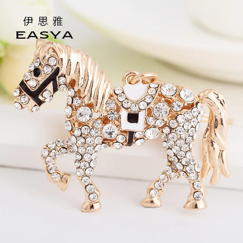 EASYA 2026 New Horse Key Chain Crystal White Pony Bag Pendant Car Key Ring Year of the Horse Mascot Gift Souvenir