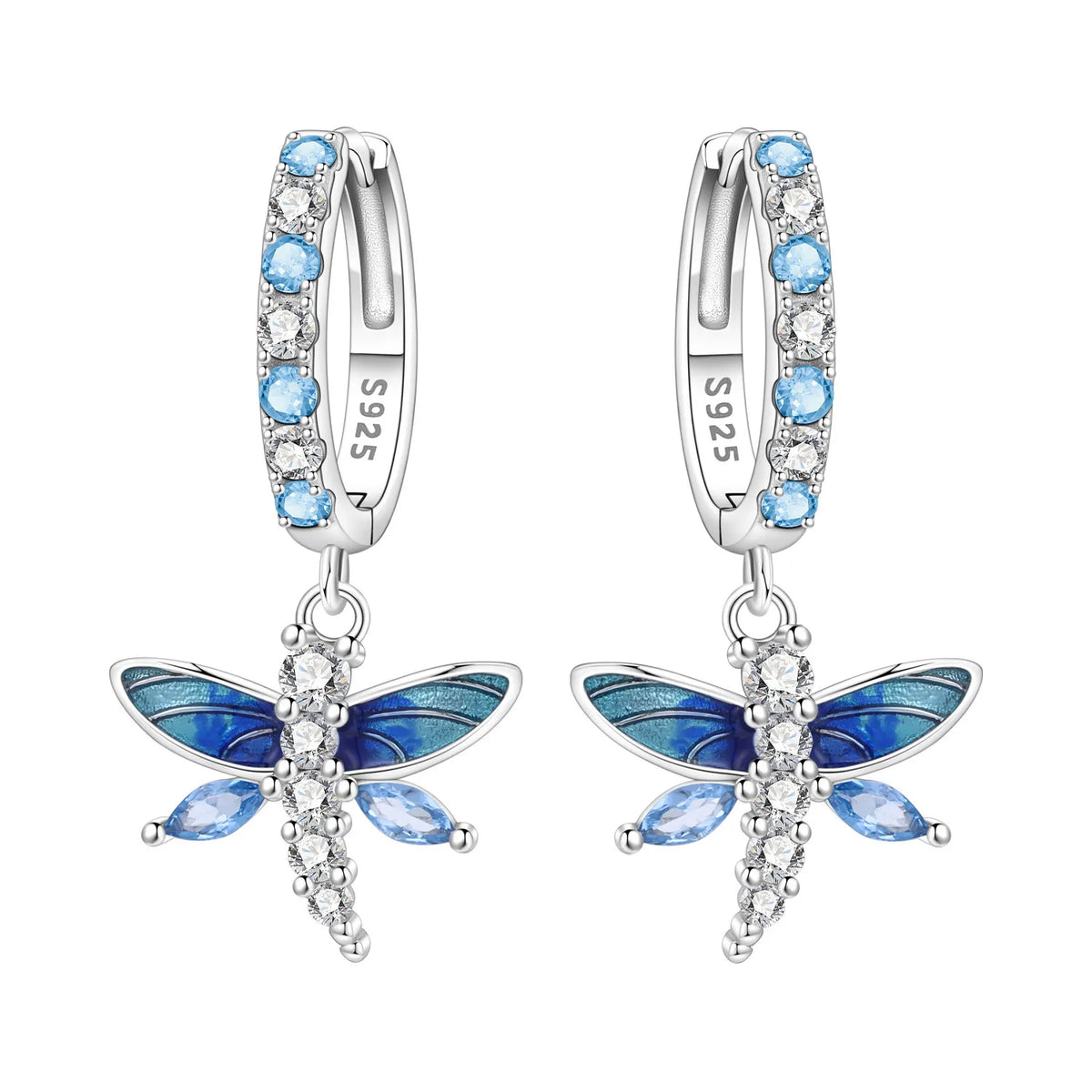 Orstarry 925 Sterling Silver Blue Zircon Dragonfly Drop Earrings Women Earrings Charm Fashion Versatile Party Jewelry Gifts