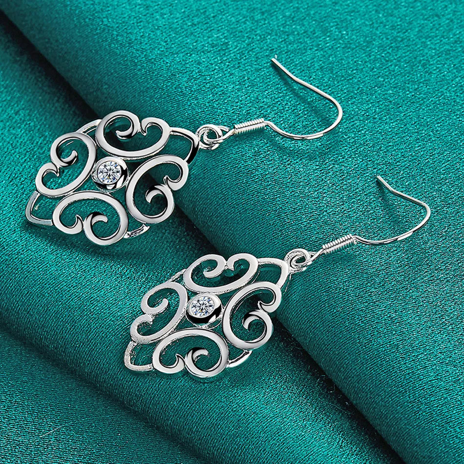 URMYLADY 925 Sterling Silver Hollow Flower Earrings For Women Wedding Party Fashion Charm Jewelry Gift