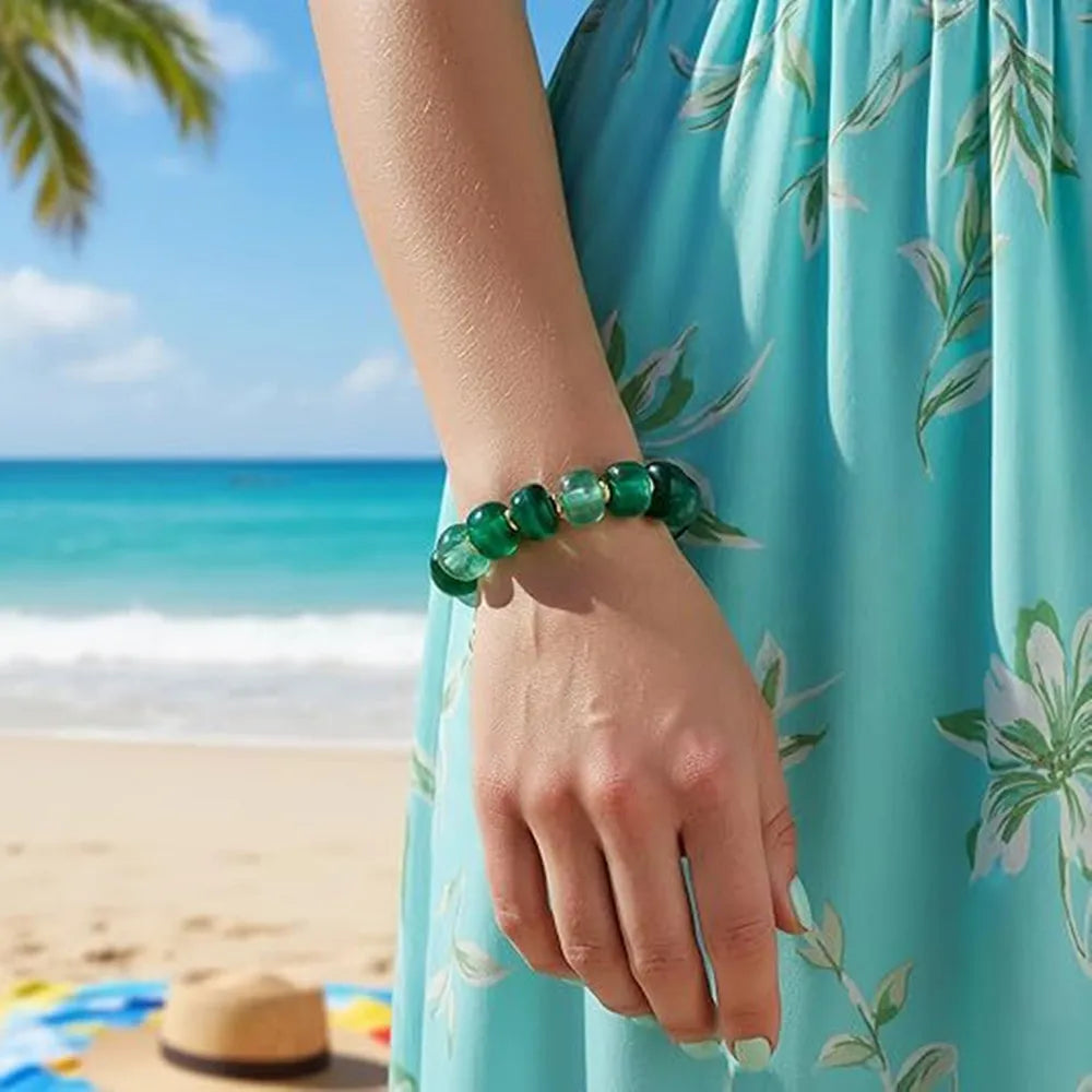 Boho Colorful Geometric Beads Elastic Bracelets for Women Fashion Acrylic Flat Round Bead Bracelet Beach Jewelry Gifts