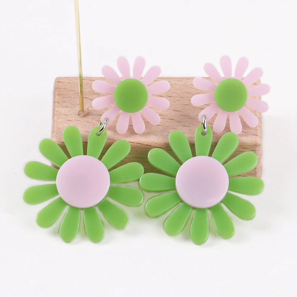 FishSheep Korean Cute Acrylic Flower Earrings for Women Trendy Geometric Daisy Pendant Drop Earrings 2022 Fashion Jewelry Gifts