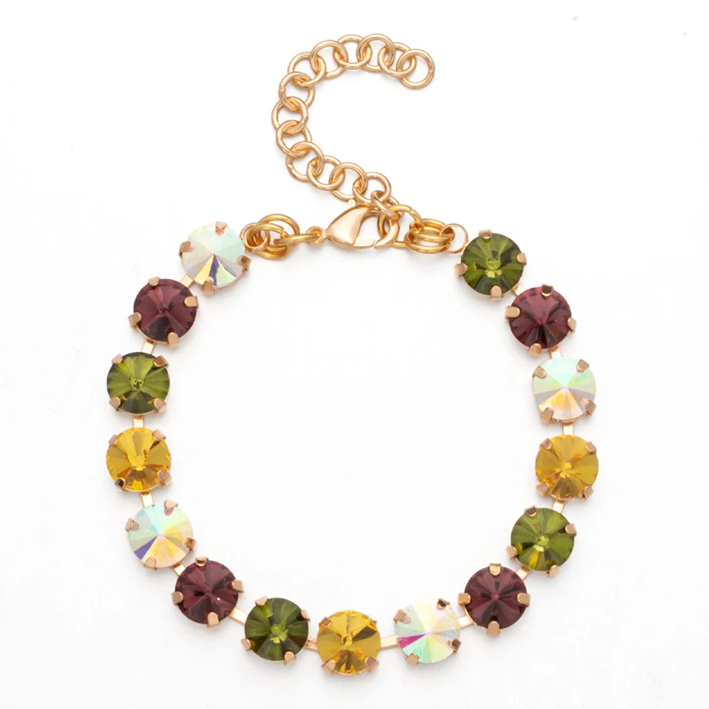 New Design Hot Deal Crystal Charms Bracelets For Women Claw Drill Set Colorful Crystal Bracelets Lobster Clasp  Link Chain