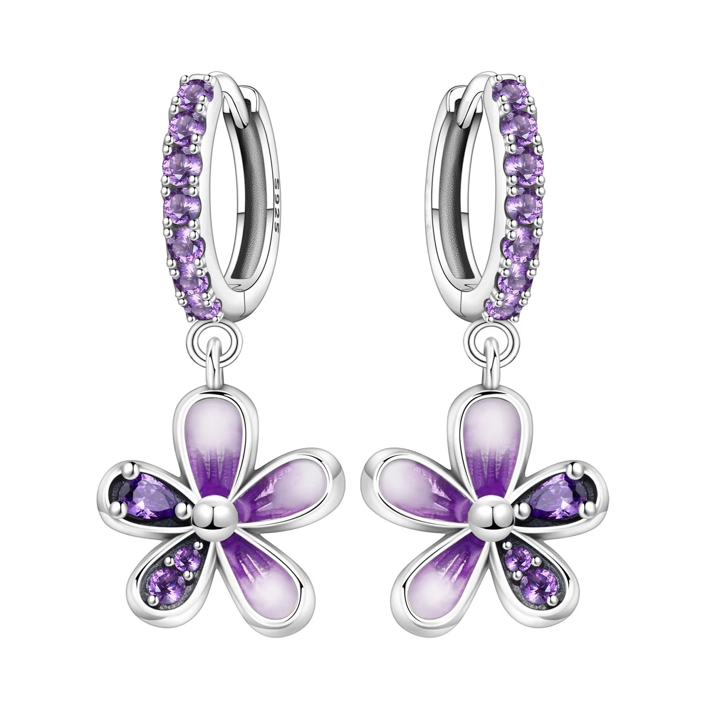 Hot Sale Original 925 Sterling Silver Zircon Pink Doughnut Earrings Flower Paw Print Design Women Party Jewelry Gifts Ear Loops