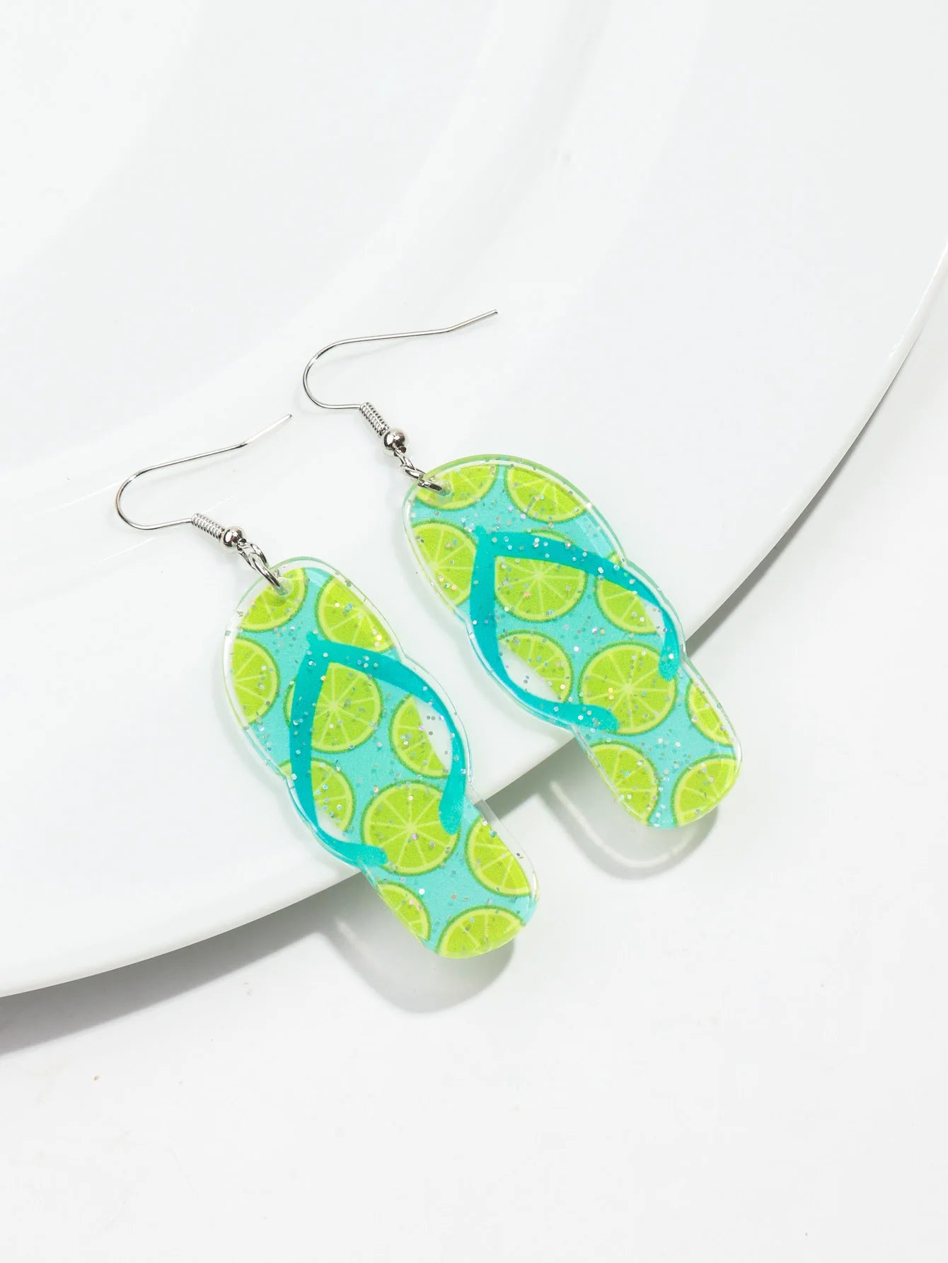 Bohomian Summer Acrylic Flower Slippers Earrings for Women Boho Resin Cute Lemon Leopard Print Shoes Earring Design Jewelry