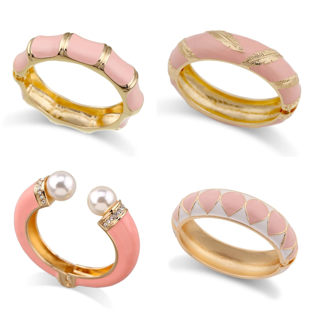 KMVEXO Sweet Pink Enamel Metal Spring Bangles For Women Exaggerated Geometric Wide Cuff Bracelets Girl's Aesthetic Jewelry