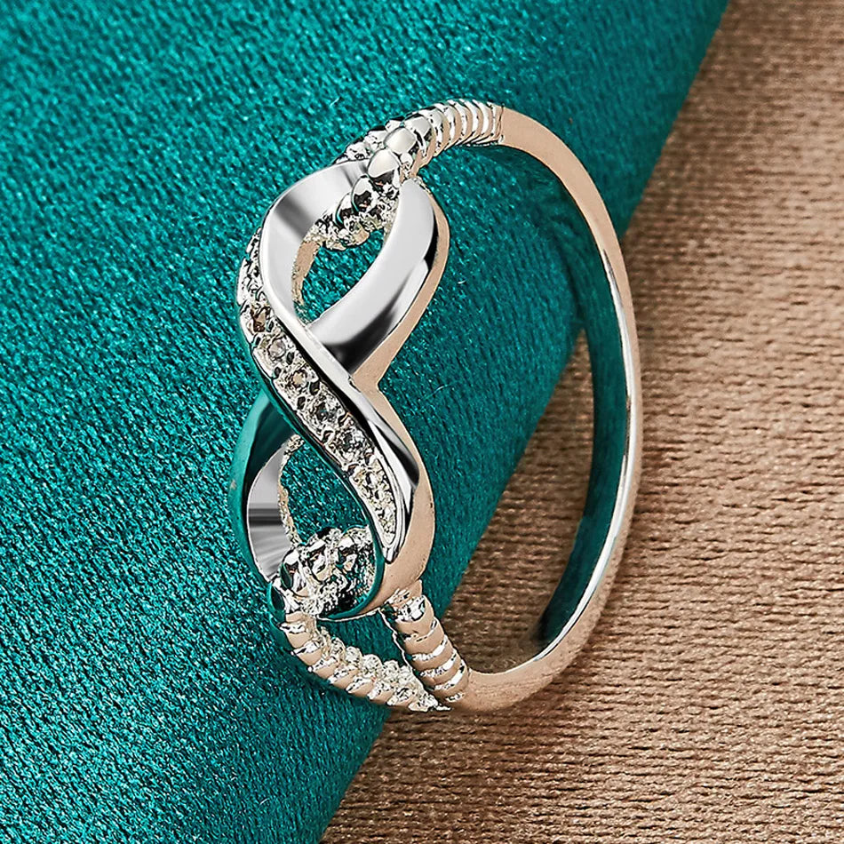 URMYLADY 925 Sterling Silver Creative 8 Zircon 7-10 # Ring For Women Wedding Party Fashion Charm Jewelry