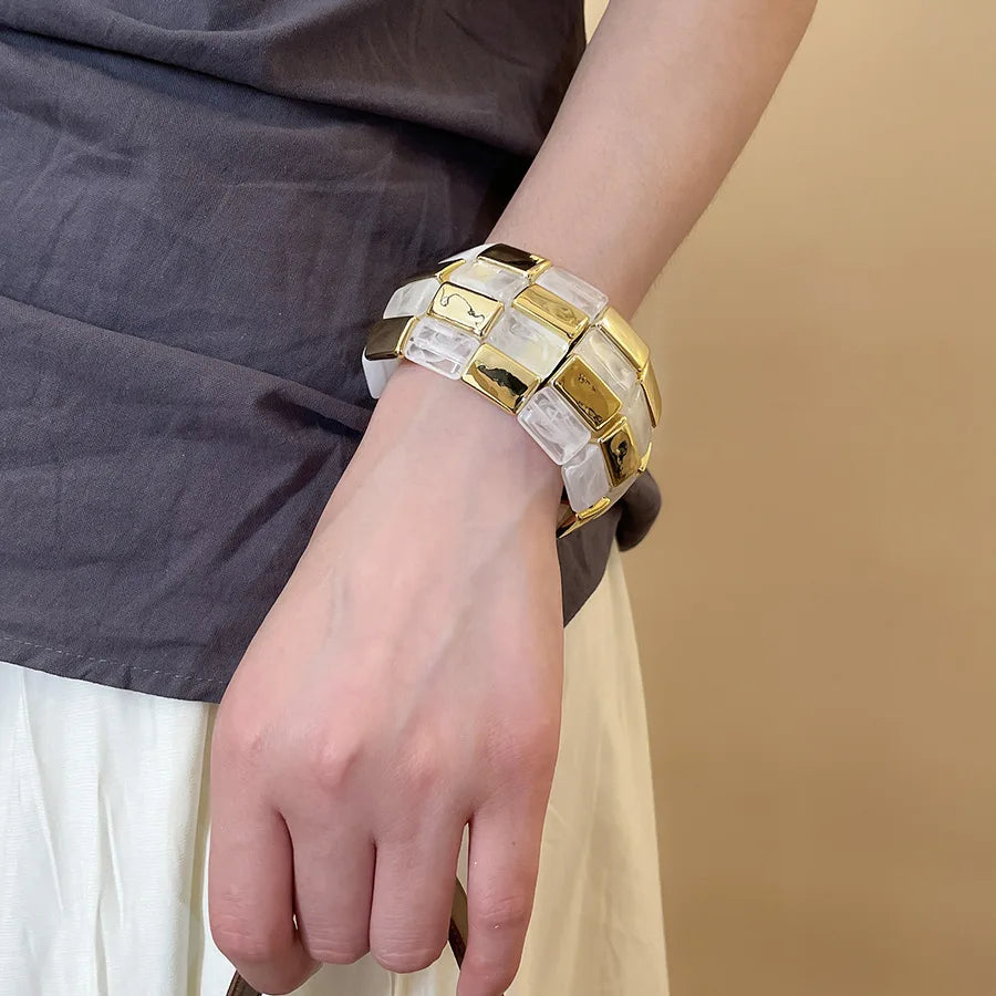 Acrylic Square Splicing Geometric Round Bangles for Women European and American Fashion Simple Bracelet Hand Jewelry Sense