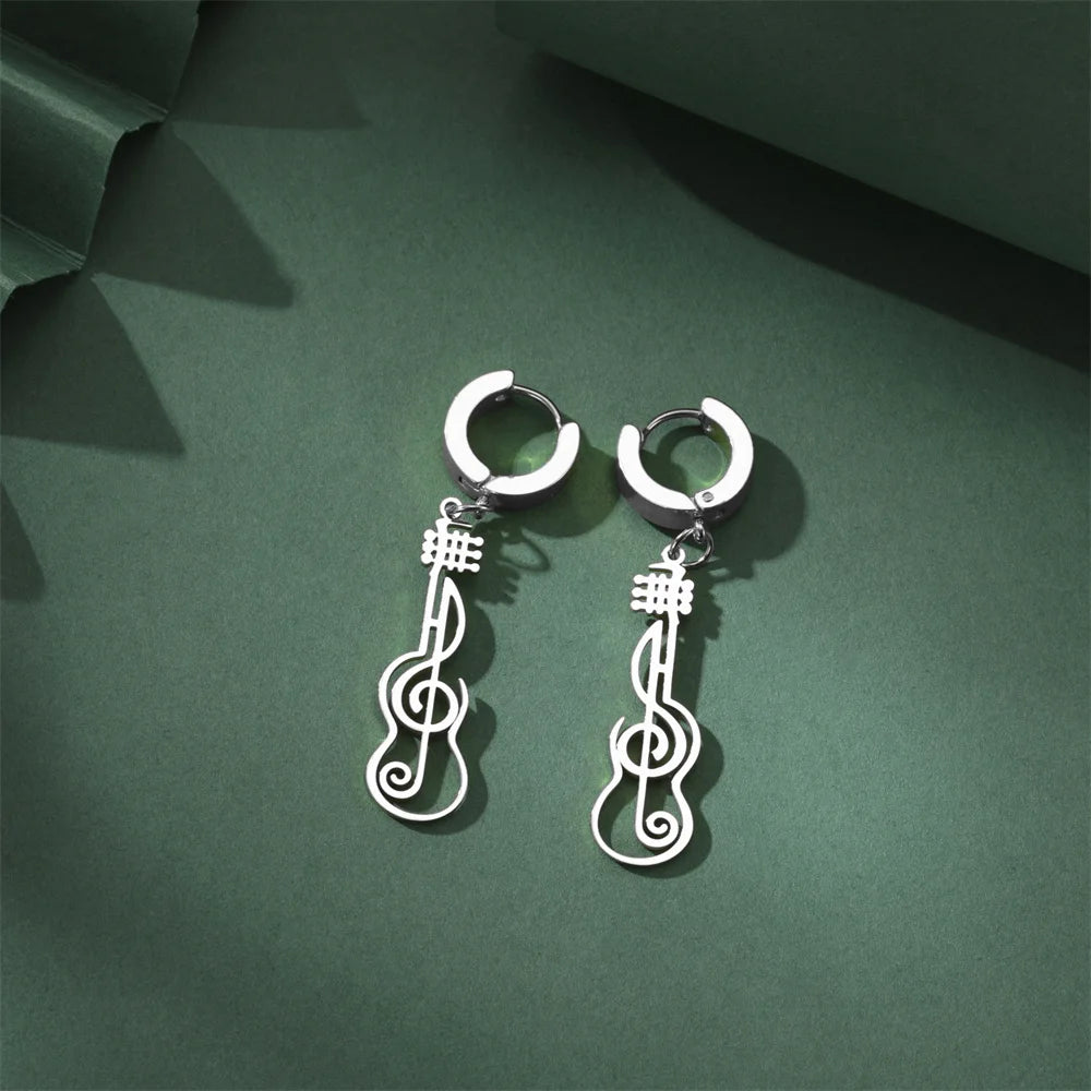 My Shape Music Note Drop Earrings for Women Men Gifts Stainless Steel Classic Musical Violin Dangle Earring Jewelry Musican Gift