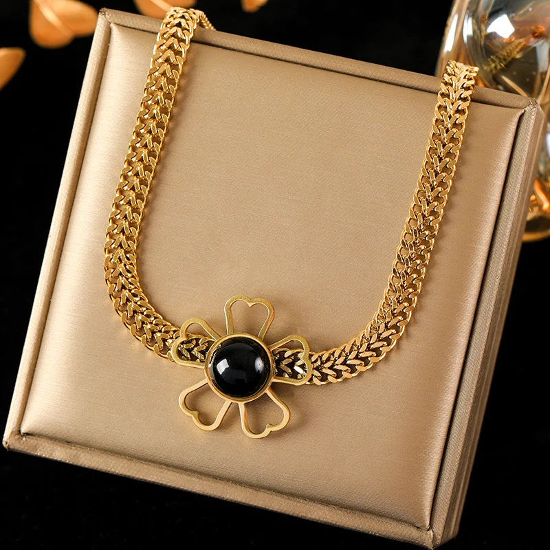 EILIECK 316L Stainless Steel Large Flower White Pearl Necklace For Women Fashion New Party Gift Neck Chain Waterproof Jewelry
