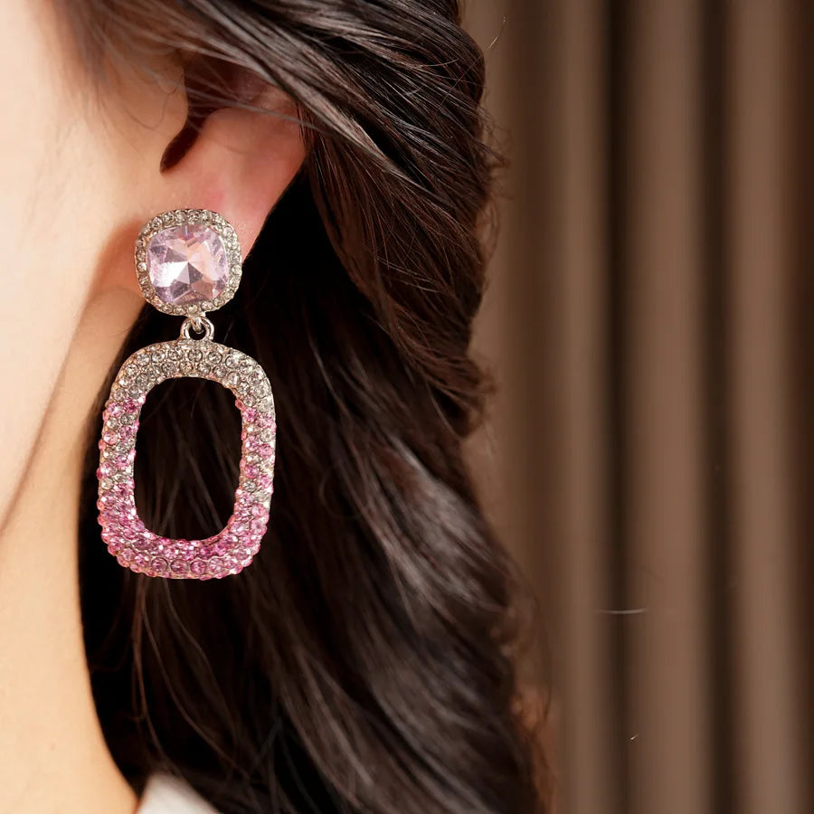 Rhinestone Hollow Square Dangle Earrings Personality Elegant Exquisite Light Luxury High Grade Fashion Ear Jewelry for Women