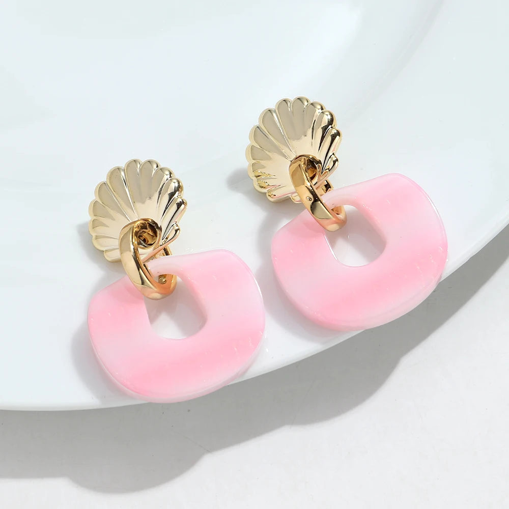 Fashion Acrylic Shell Geometric Drop Earrings for Women Gradual Color Irregular Pendant Earring Party Jewelry Gifts