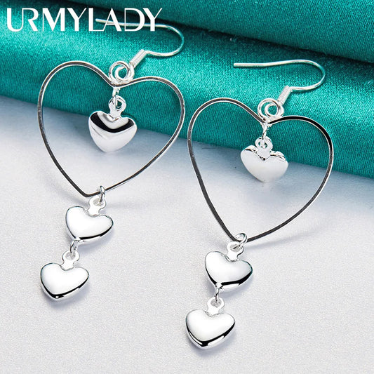 URMYLADY 925 Sterling Silver Love Heart Frame Earrings For Women Fashion Wedding Engagement Charm Jewelry