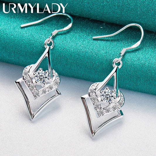 URMYLADY 925 Sterling Silver Heart Zircon Earrings Eardrop for Women Charm Wedding Engagement Fashion Jewelry