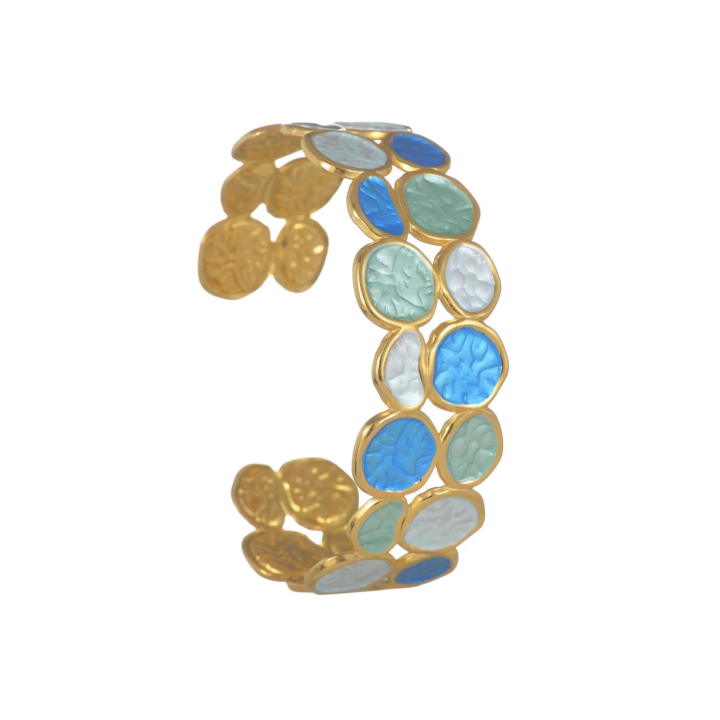 Freeteeme Fashion Stainless Steel Double Circle Link Open Bangle for Women Men Gold Color Cuff Bracelet Colorful Jewelry Gifts