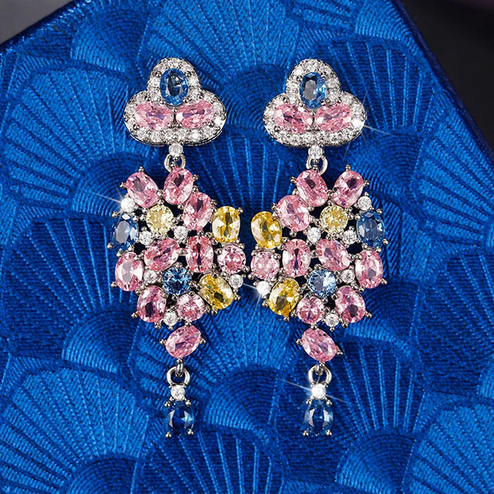 Cute Female Silver Color Flower Drop Stud Earrings Lovely Bridal Wedding Jewelry For Women