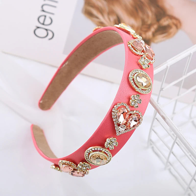 Light Luxury Baroque Rhinestone Heart Headband Personality Fashion High Quality Cloth Headband
