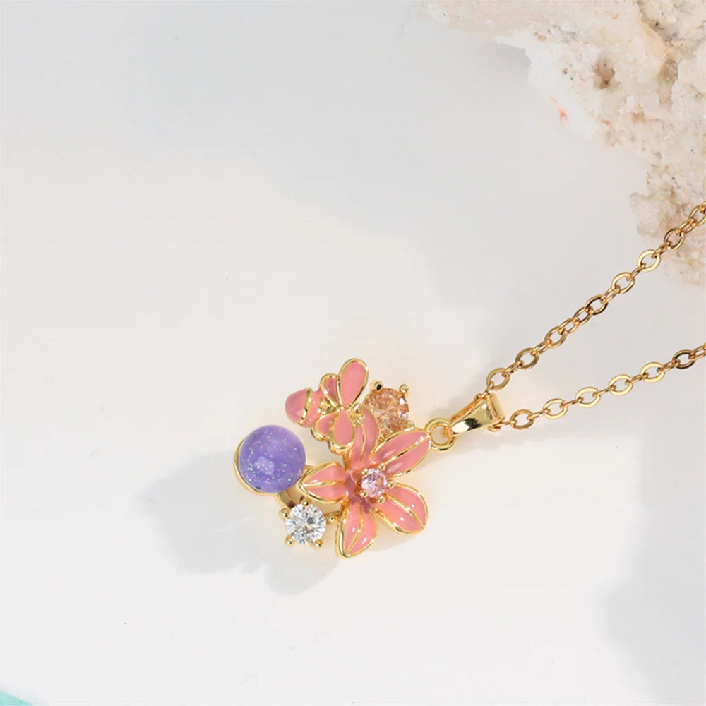 Small Cute Flower Charm Female Bule Pink Red Enamel 2026 New Trendy Pendant Necklace Gold Color Wedding Jewelry For Luxury Women