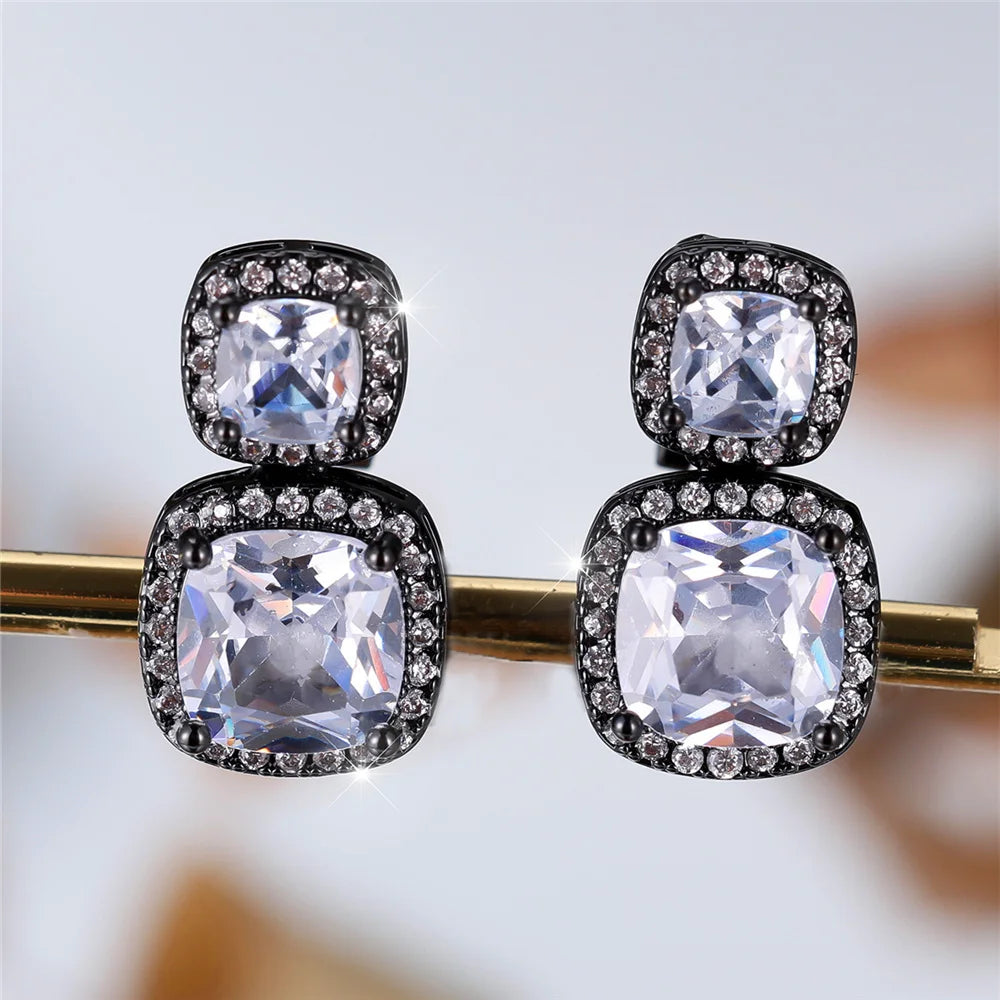 Luxury Big White Zircon Clip Earrings For Women Luxury Crystal Female Silver Color Round Wedding Jewelry