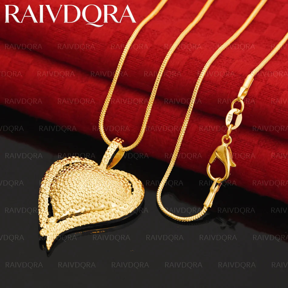18K Gold Plated Frosted Heart Chain Pendant Necklace For Women Fashion Jewelry Classic Engagement Wedding Anniversary
