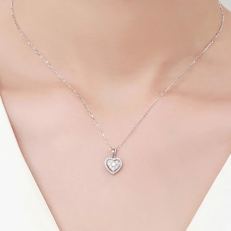 OXTAO Heart Shaped Moissanite Pendant Necklace Certified for Women 14K Gold Filled Romantic Jewelry Wedding Anniversary Gift