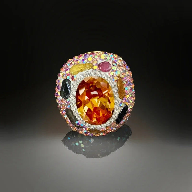 Color Changing Stone Sultainite Natural Tourmaline Edging Finger Rings for Women Sudan Crystal Clay Rhinestone Design Jewelry