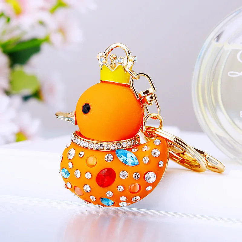 Creative rhinestone cute big yellow duck car keychain women's bag pendant metal key chain ring festival gift wholesale