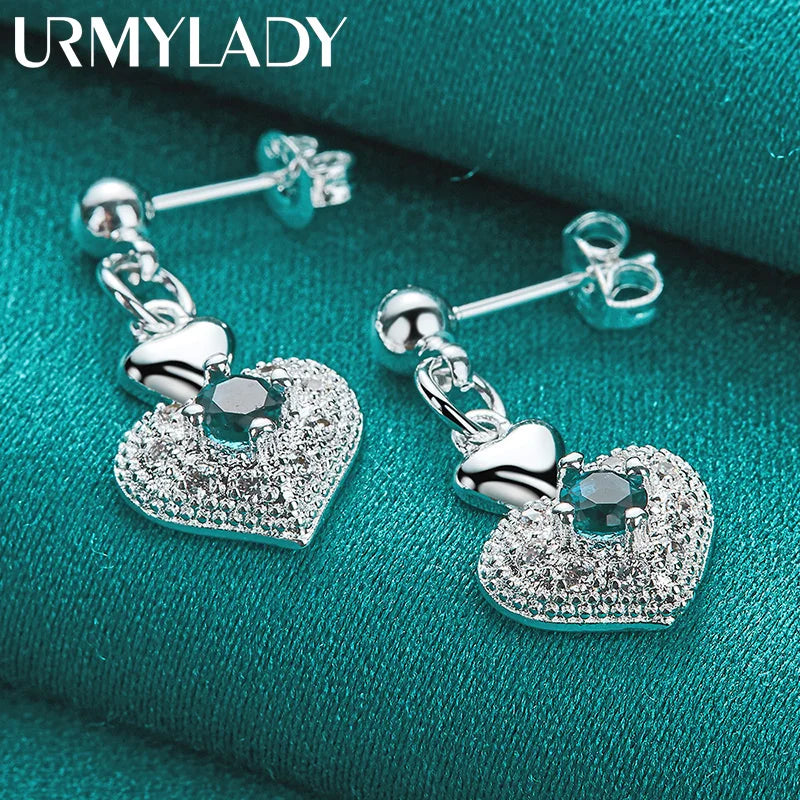 URMYLADY 925 Sterling Silver Heart Zircon Stud Earrings For Women Wedding Party Fashion Charm Jewelry