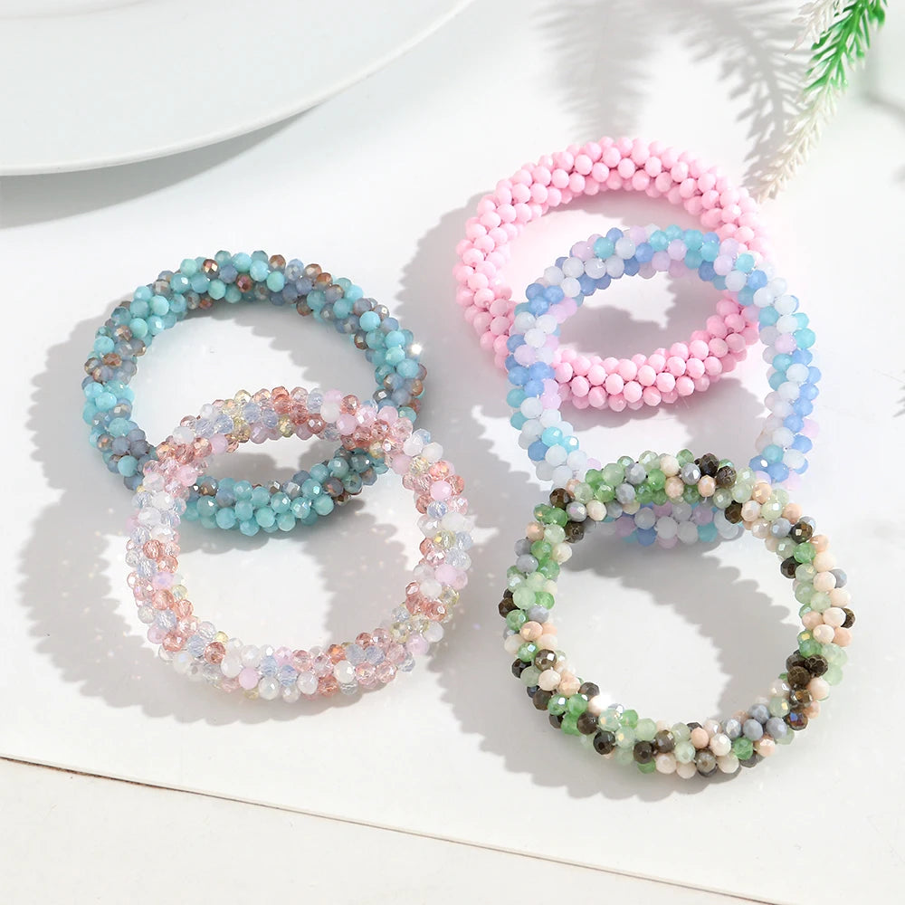 Sweet Rhinestone Round Beads Elastic Bangle Bracelets Fashion Stackable Geometric Stretch Bracelets Women Jewelry Gifts