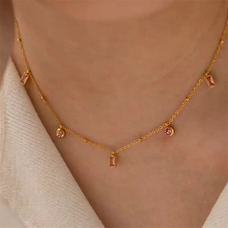 EILIECK 316L Stainless Steel Colored Acrylic Stones Necklace Bracelets Set For Women Trendy Neck Chain Waterproof Jewelry Gift