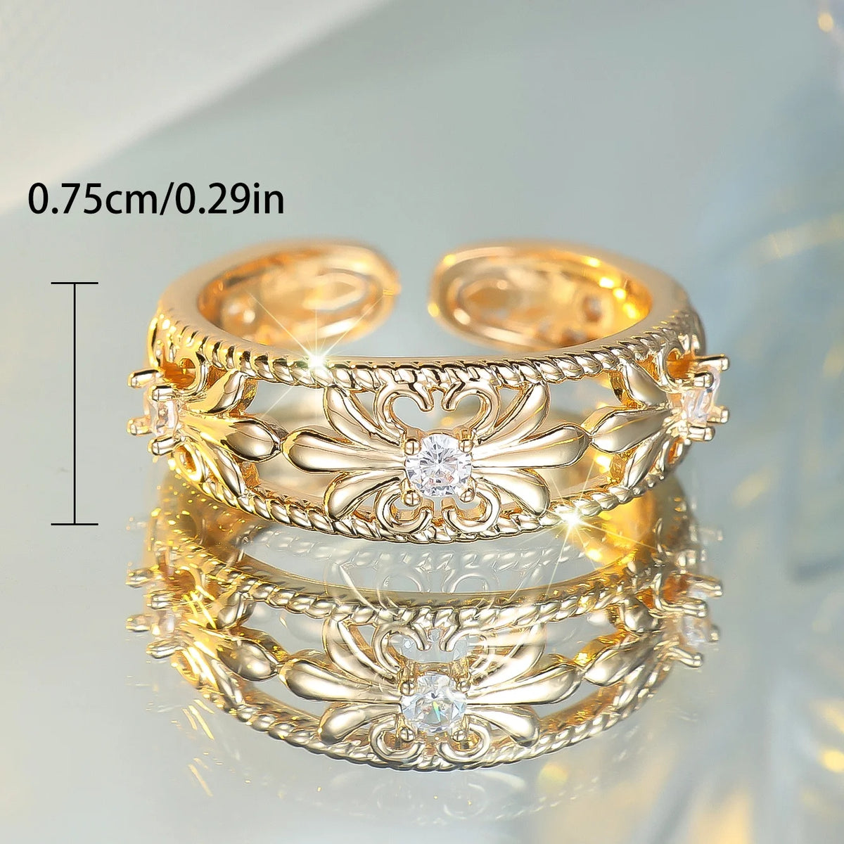 Cute Female White Zircon Flower Open Ring Gold Color Wedding Rings Promise Adjustable Engagement Jewelry For Women