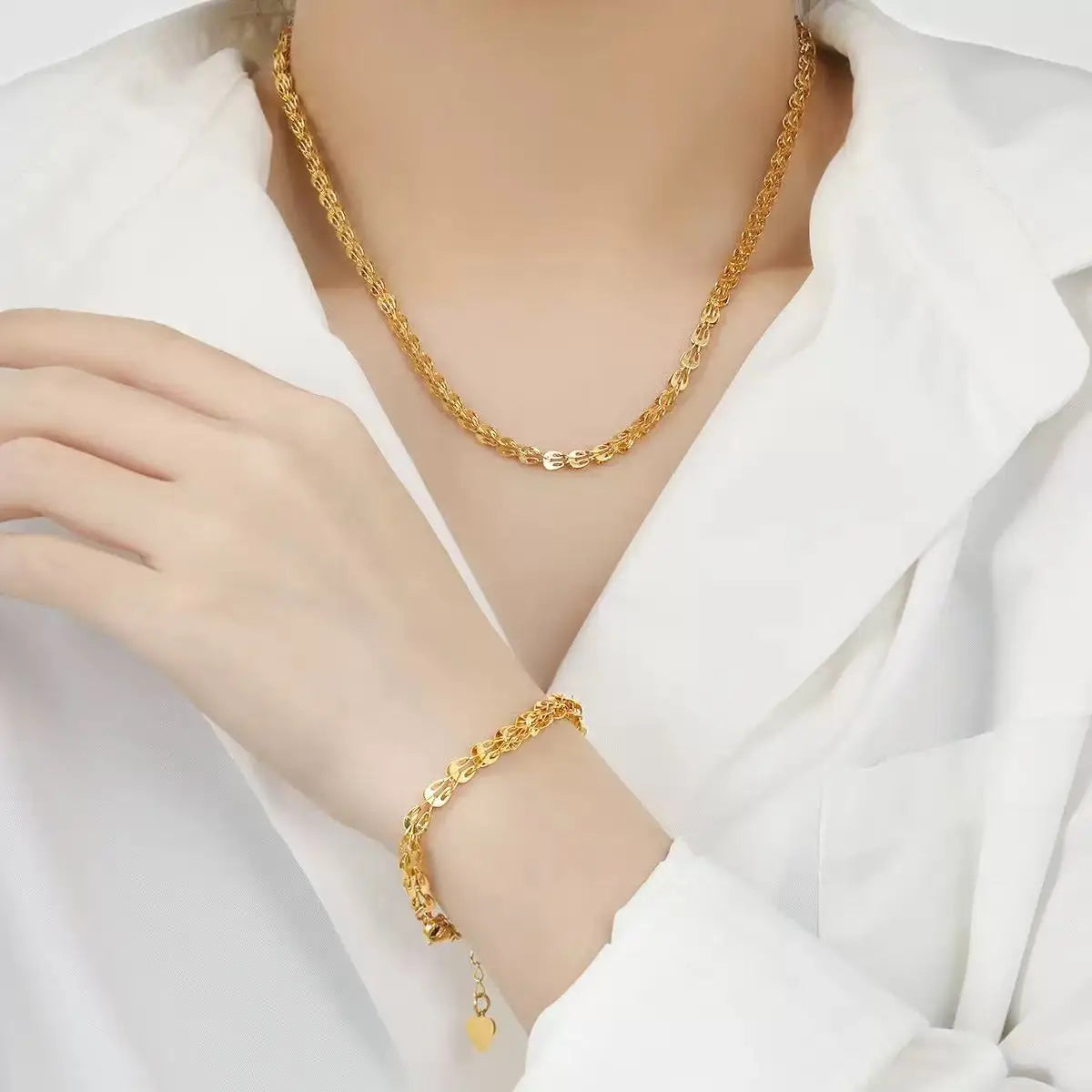 EILIECK 316L Stainless Steel Metal Charm Chain Necklace Statement Jewelry 18K PVD Plated Statement Collar Neck Chain For Women