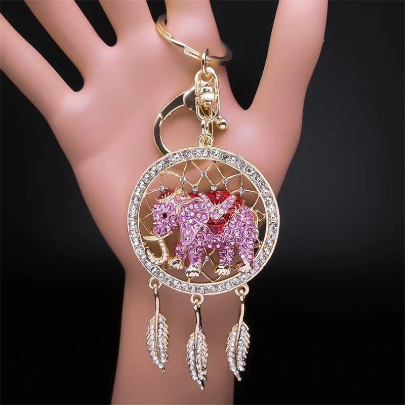 Shinny Crystal Owl Dreamcatcher Feather Keychain for Women Alloy Rhinestone Dream Catcher Animal Key Ring Bag Jewelry K9034S05